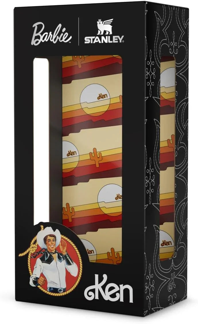 Barbie and Stanley branded Ken-themed product box with retro desert and cactus design