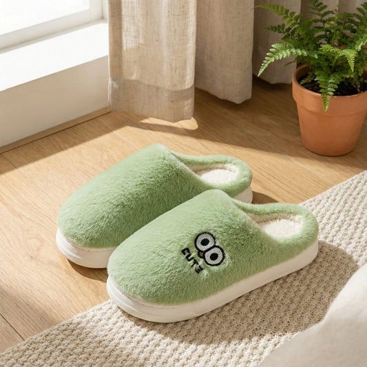 Women’s Winter Home Slippers – Soft Green Furry Comfort Shoes in BD