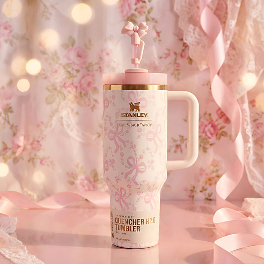 Stanley x LoveShackFancy 40oz Quencher® H2.0 FlowState™ Tumbler | Coquette Bow Chantilly