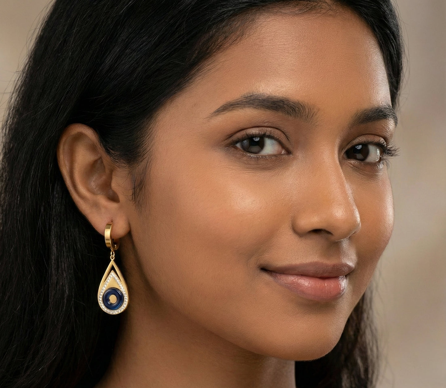 Luxury Gold Teardrop Dangle Earrings with Crystal Center – Party & Casual Wear